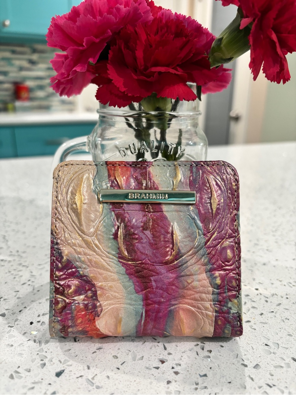 Brahmin Jane Destiny Bifold Wallet Pink Purple Cream